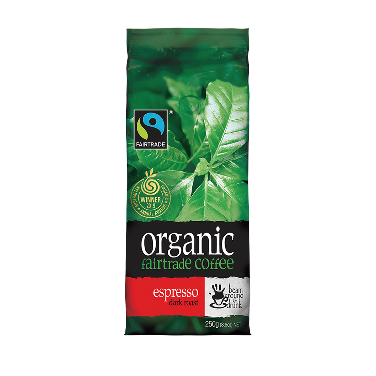 Bean Ground & Drunk - Australian Organic Fair Trade Coffee Beans (100% Arabica ): Espresso Dark Roast (250g)